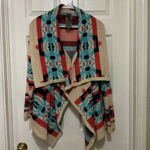Moon Collection Anthropologie Cardigan Sweater Aztec Bold Print LARGE Tribal